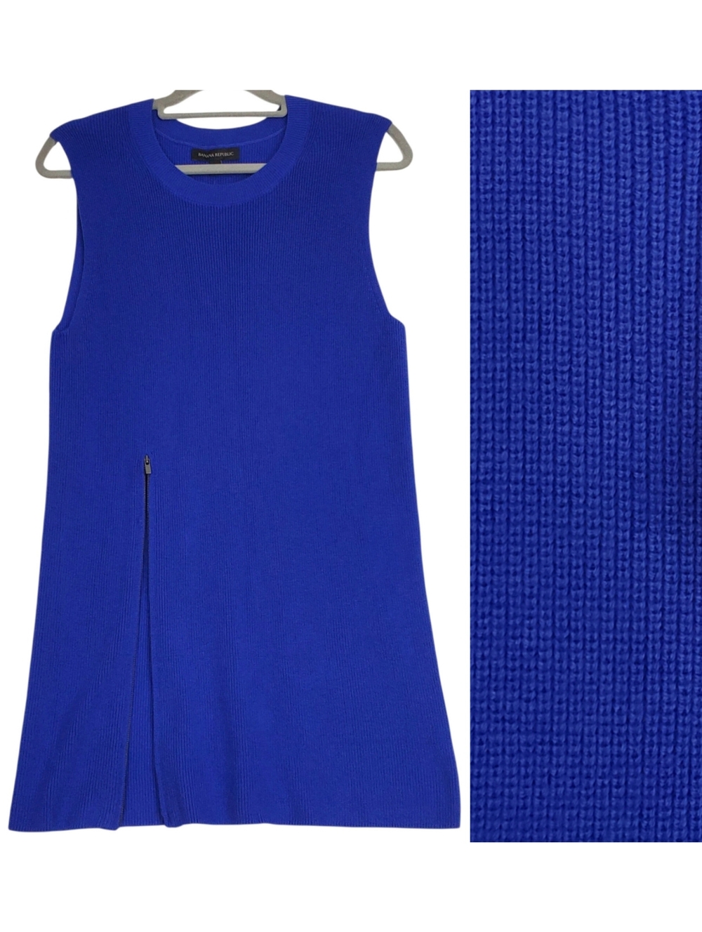 NWT Banana Republic medium zip sleeveless knit sweater tunic neon cobalt classic
